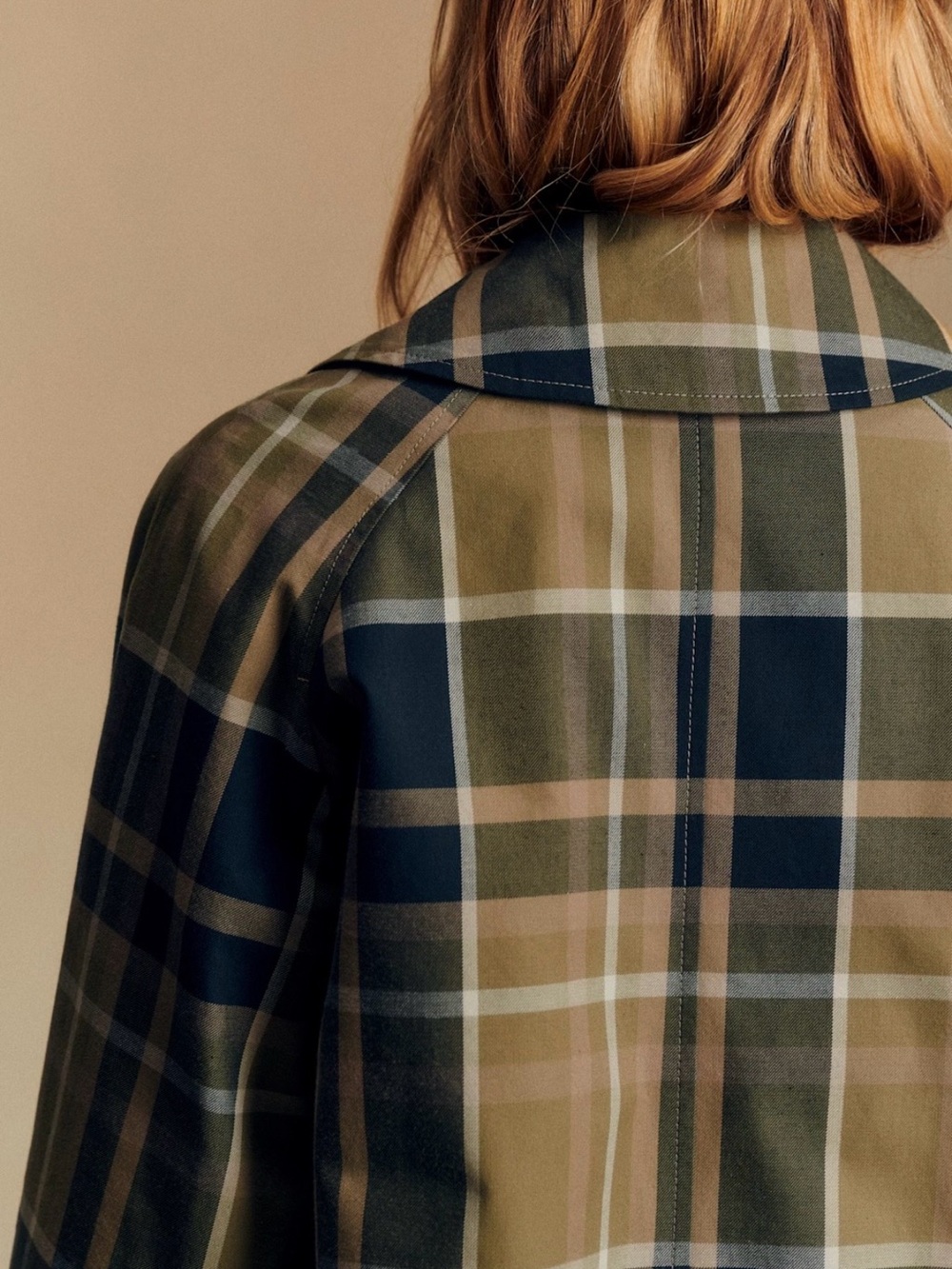 Sézane Clyde Coat Beige + Moss Check Trench Coat - Picture 3 of 4